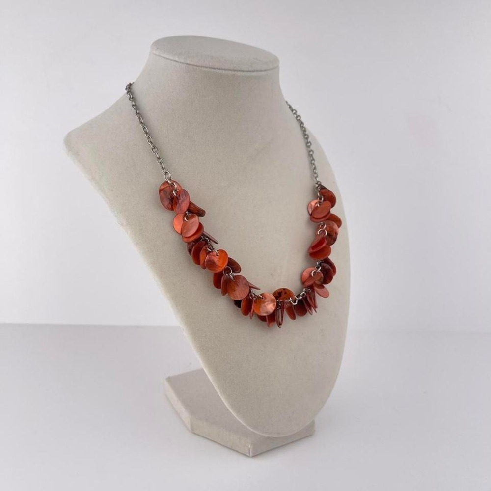 Y2K Mermaid Shell Statement Necklace in‎ Red + Silver